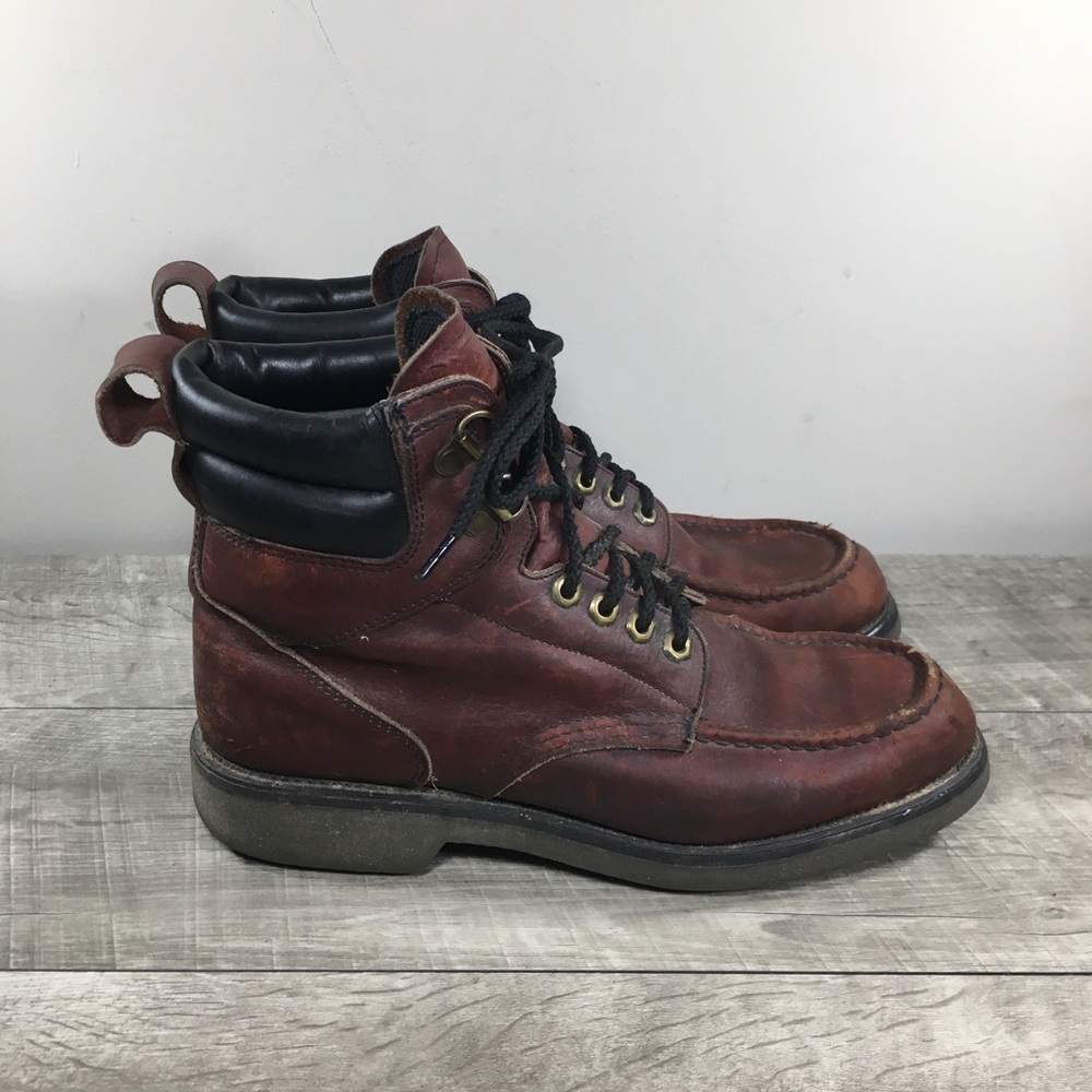 Work America Mens Soft Moc Toe Hunting Sport Brown Leather Boots Made in USA 9